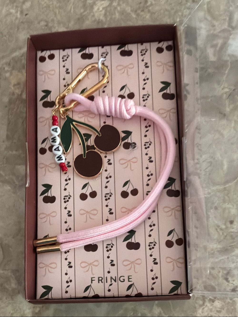 Fringe Studio Pink Cherry Purse Charm Key & Ring